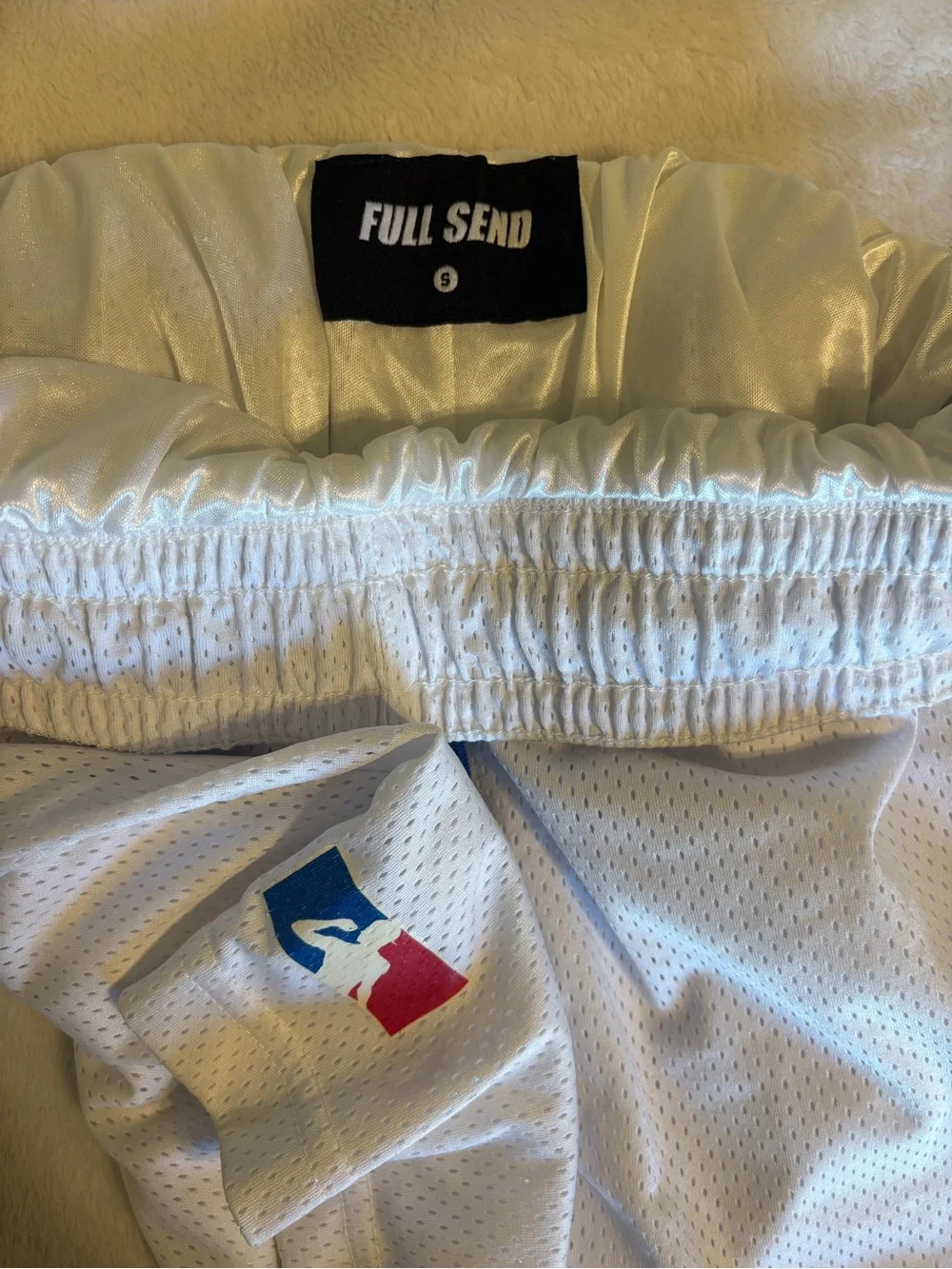 Full Send White Mesh 'Senders' Athletic Men's Shorts with Navy Details
